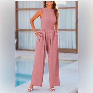 Sleeveless Mauve Jumpsuit - Women's Elegant Gathered Waist